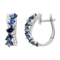 Wide Blue Sapphire Diamond 18K Gold Ring for Her