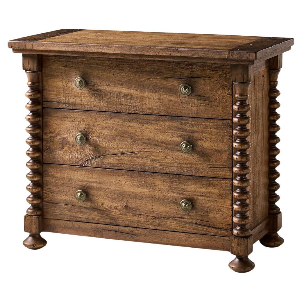Wide Bobbin-Turned 3-Drawer Nightstand For Sale