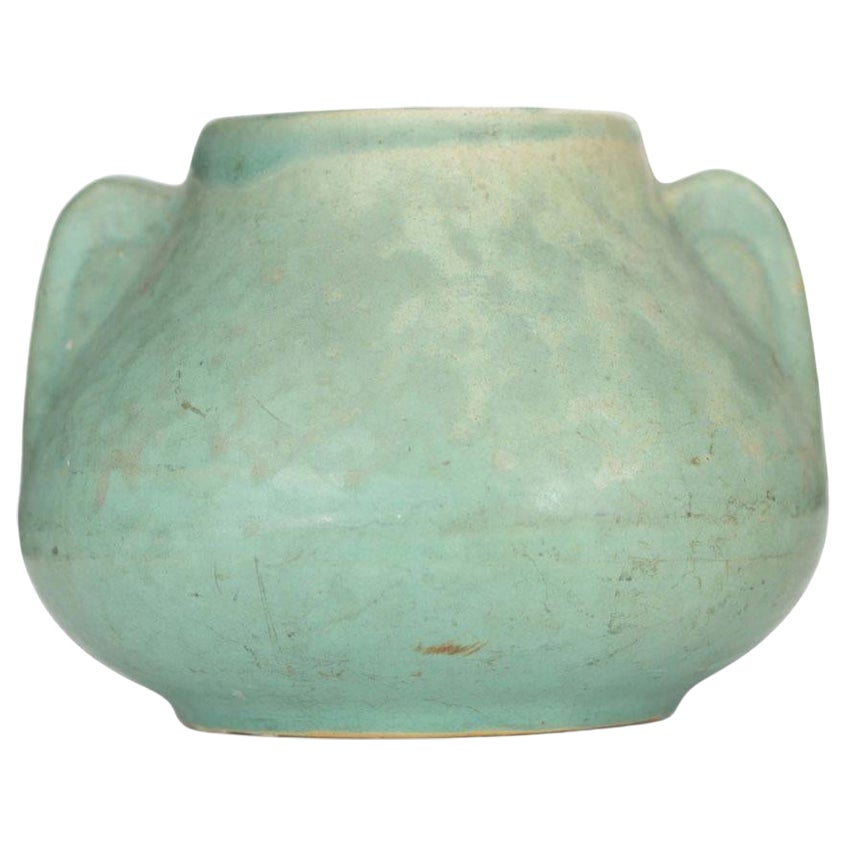Wide Bodied Mint Green Ceramic Vase with Handles