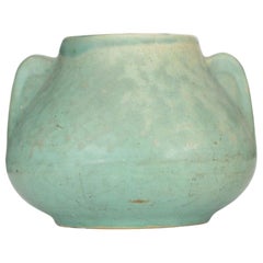 Wide Bodied Mint Green Ceramic Vase with Handles