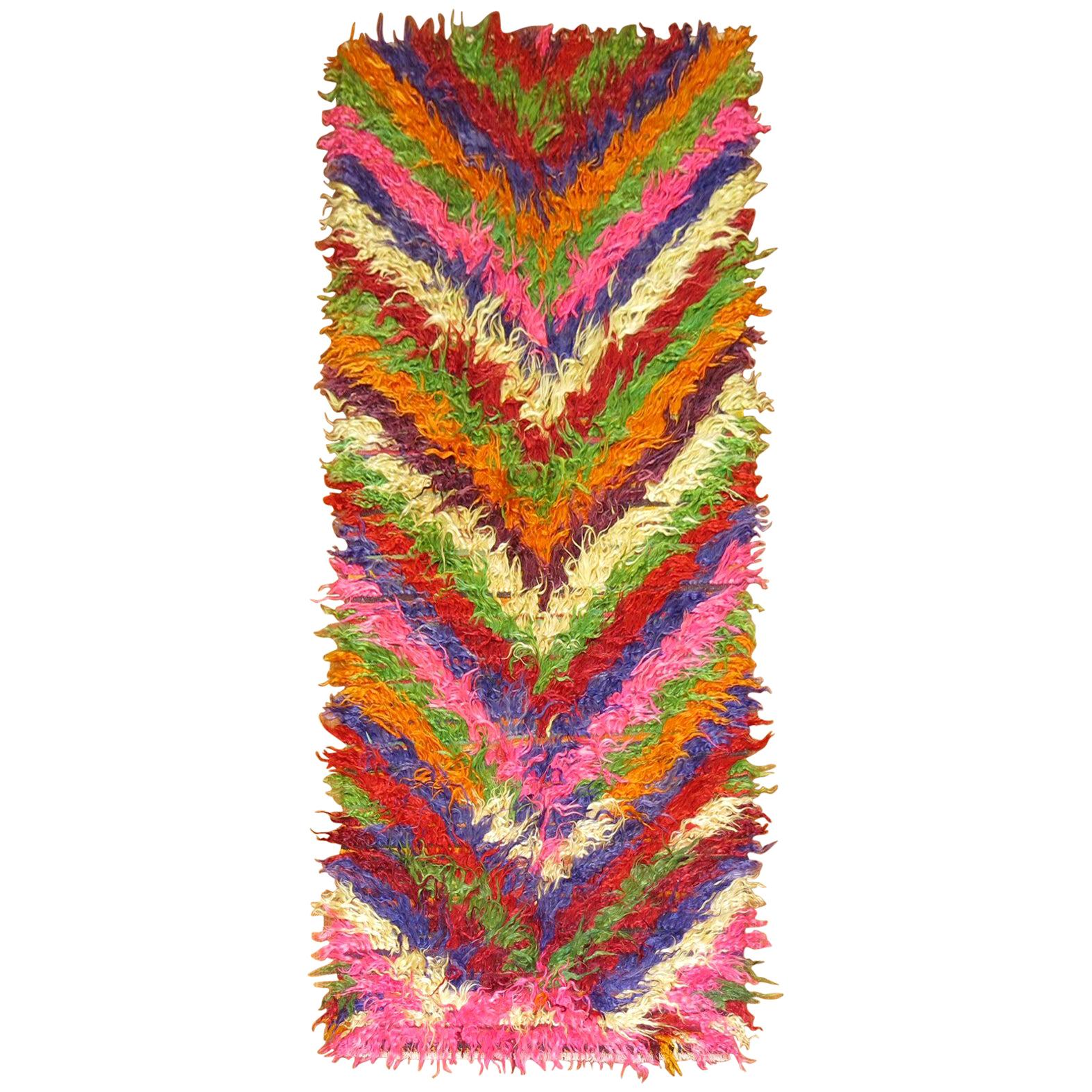 Wide Bohemian Turkish Tulu Shag Runner For Sale