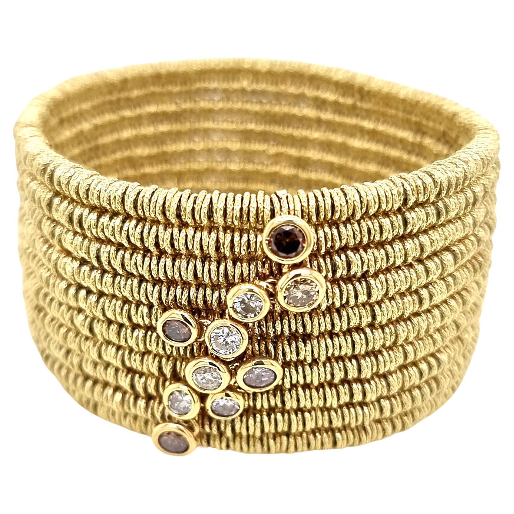 Wide Bracelet with 18k Gold, Elements of Steel and Diamonds by Roberto Demeglio For Sale