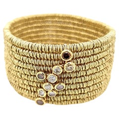 Wide Bracelet with 18k Gold, Elements of Steel and Diamonds by Roberto Demeglio