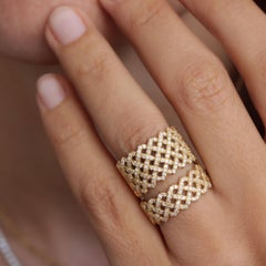 Wide Braided Diamond Anniversary Cigar Band, 18k Yellow Gold