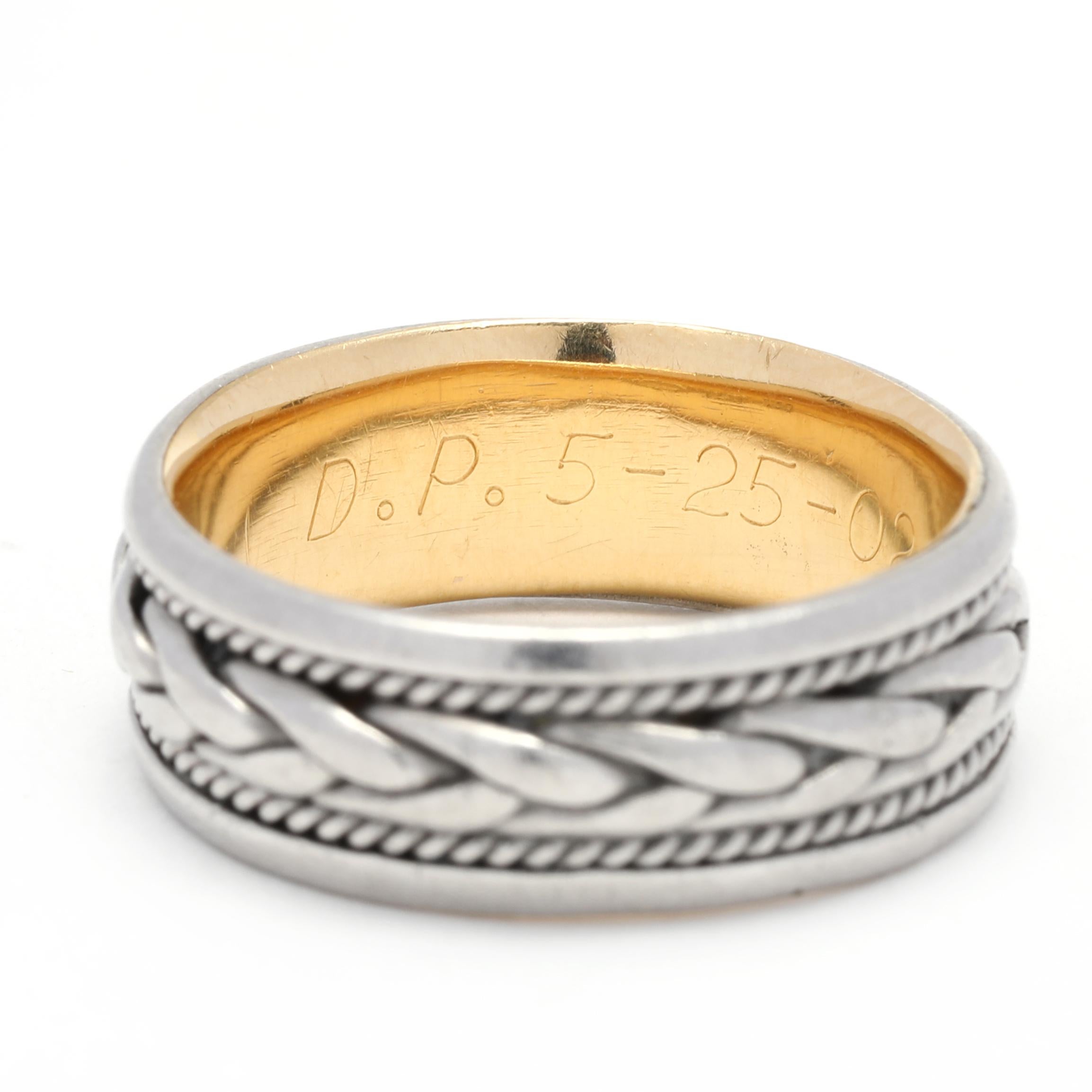 Women's or Men's Wide Braided Eternity Wedding Band, Platinum 18k Yellow Gold, Ring For Sale