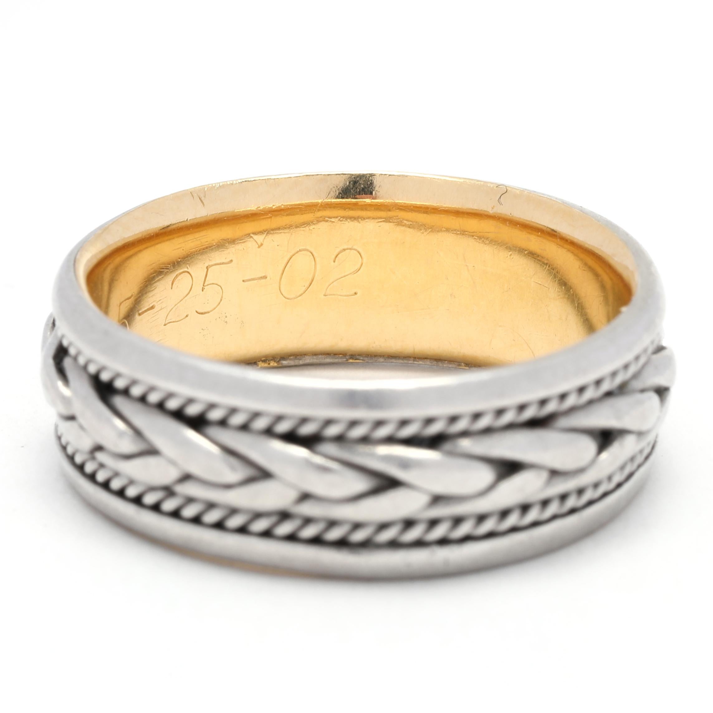 Wide Braided Eternity Wedding Band, Platinum 18k Yellow Gold, Ring For Sale 1