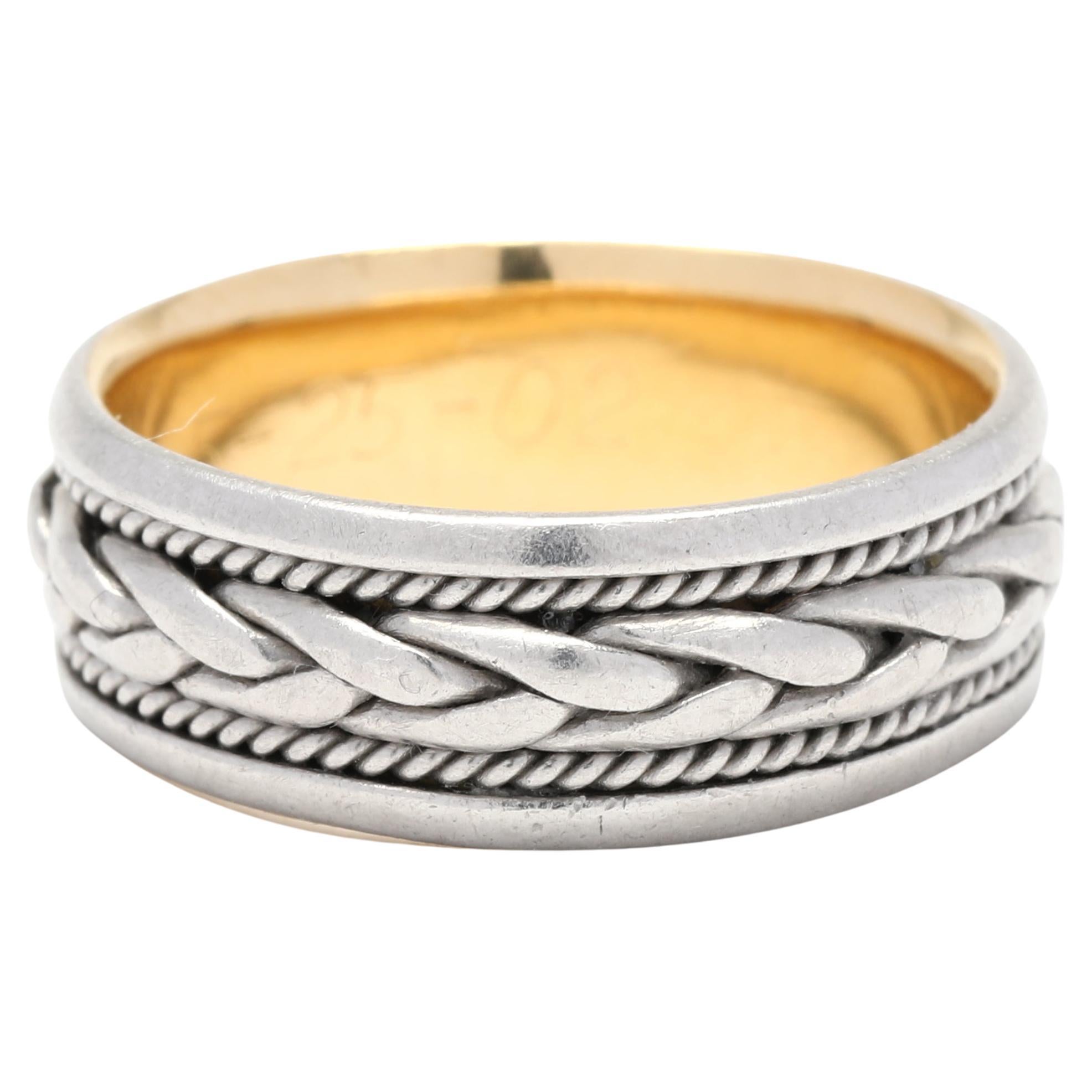 Wide Braided Eternity Wedding Band, Platinum 18k Yellow Gold, Ring For Sale