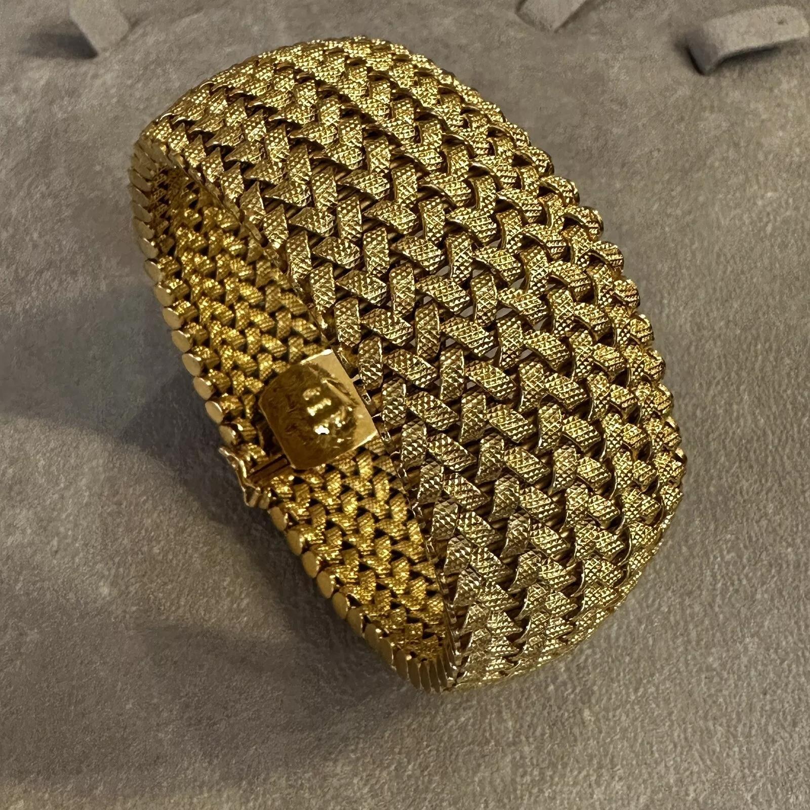 Wide Braided Italian 18k Yellow Gold Bracelet by G. Marchisio In Excellent Condition In La Jolla, CA