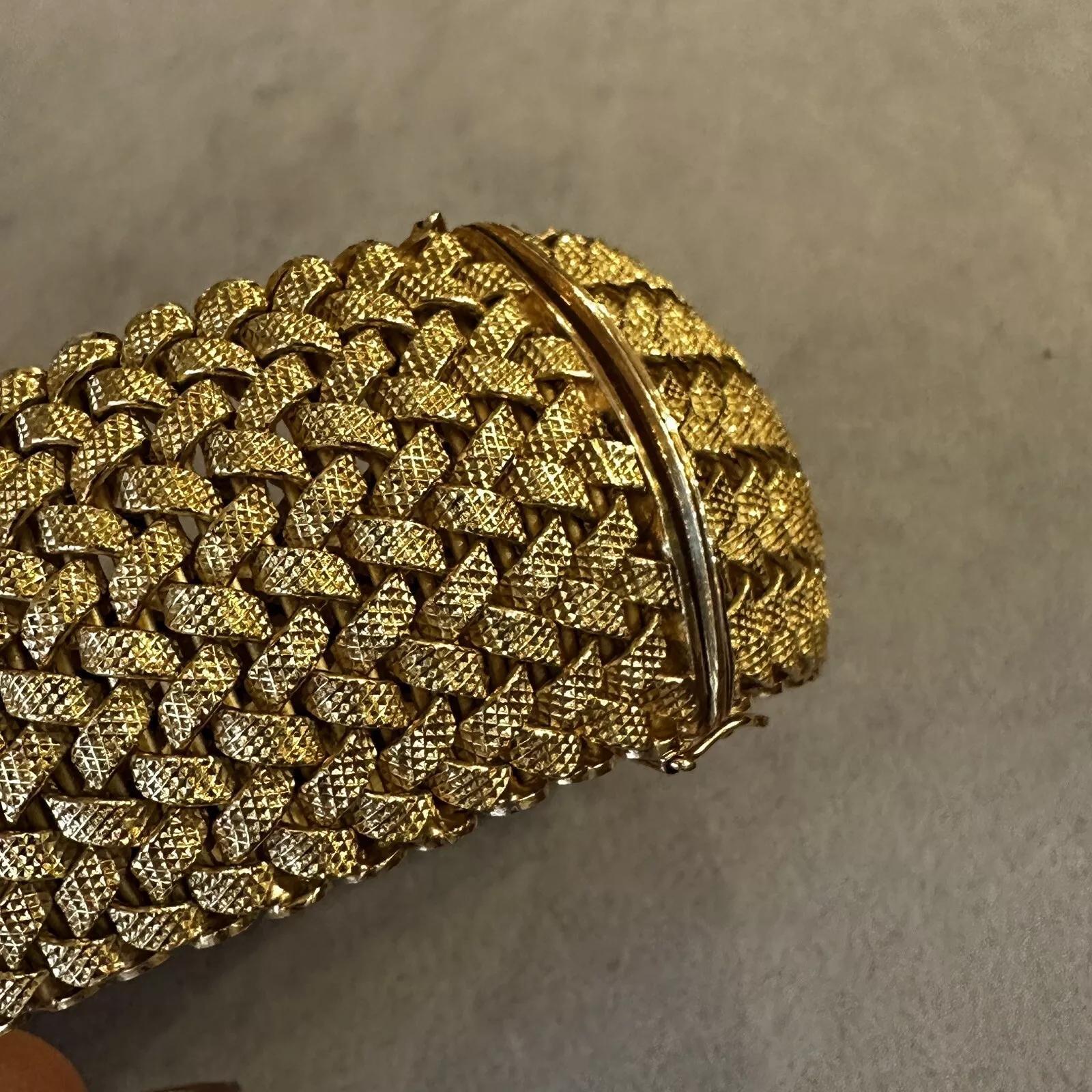Women's Wide Braided Italian 18k Yellow Gold Bracelet by G. Marchisio