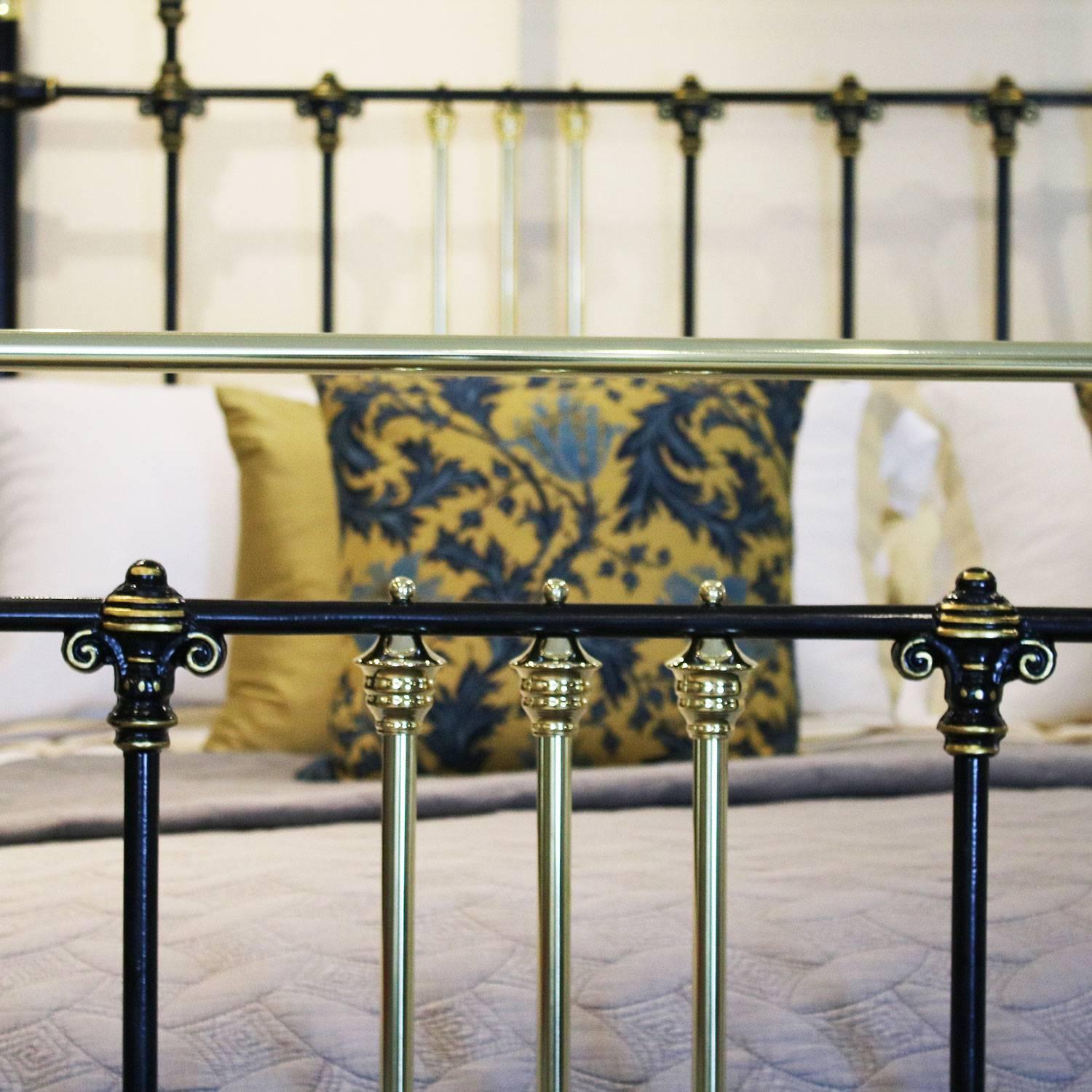 British Wide Brass and Iron Bed in Black with Gold Lining, MSK47