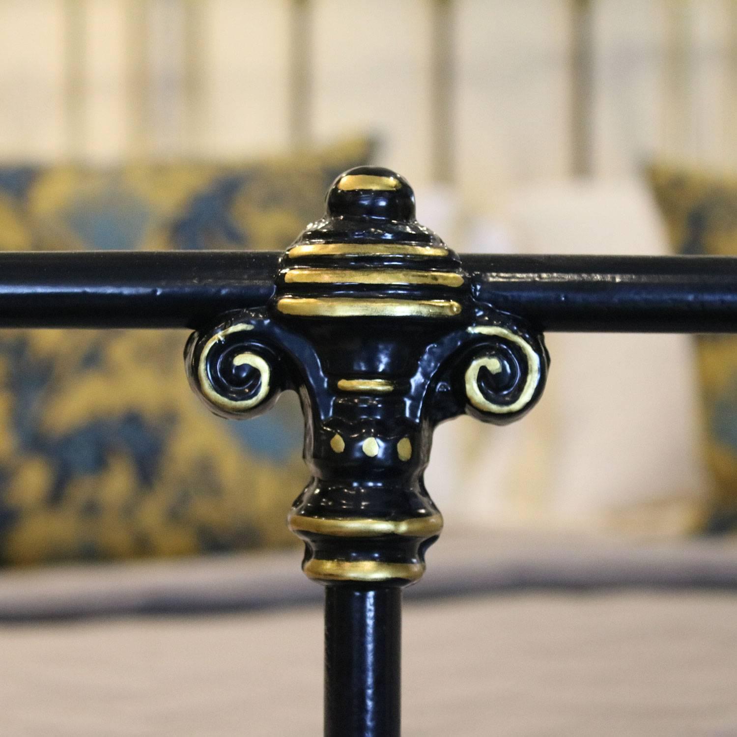 Wide Brass and Iron Bed in Black with Gold Lining, MSK47 2