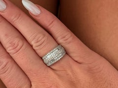 Wide Brilliant and Baguette Diamond Band Ring 14K White Gold