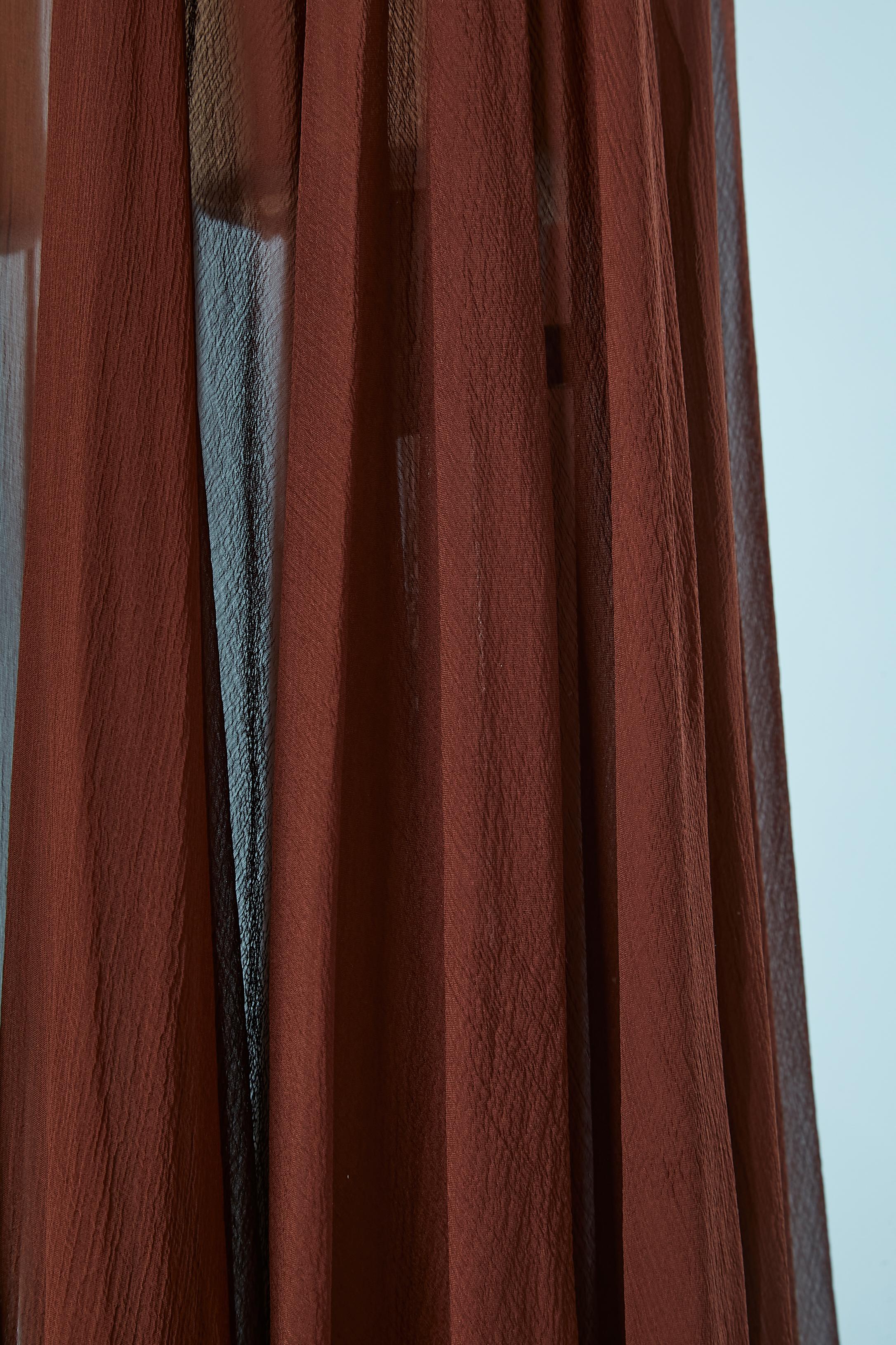 Wide brown silk chiffon see-through long skirt Rochas  In Excellent Condition In Saint-Ouen-Sur-Seine, FR
