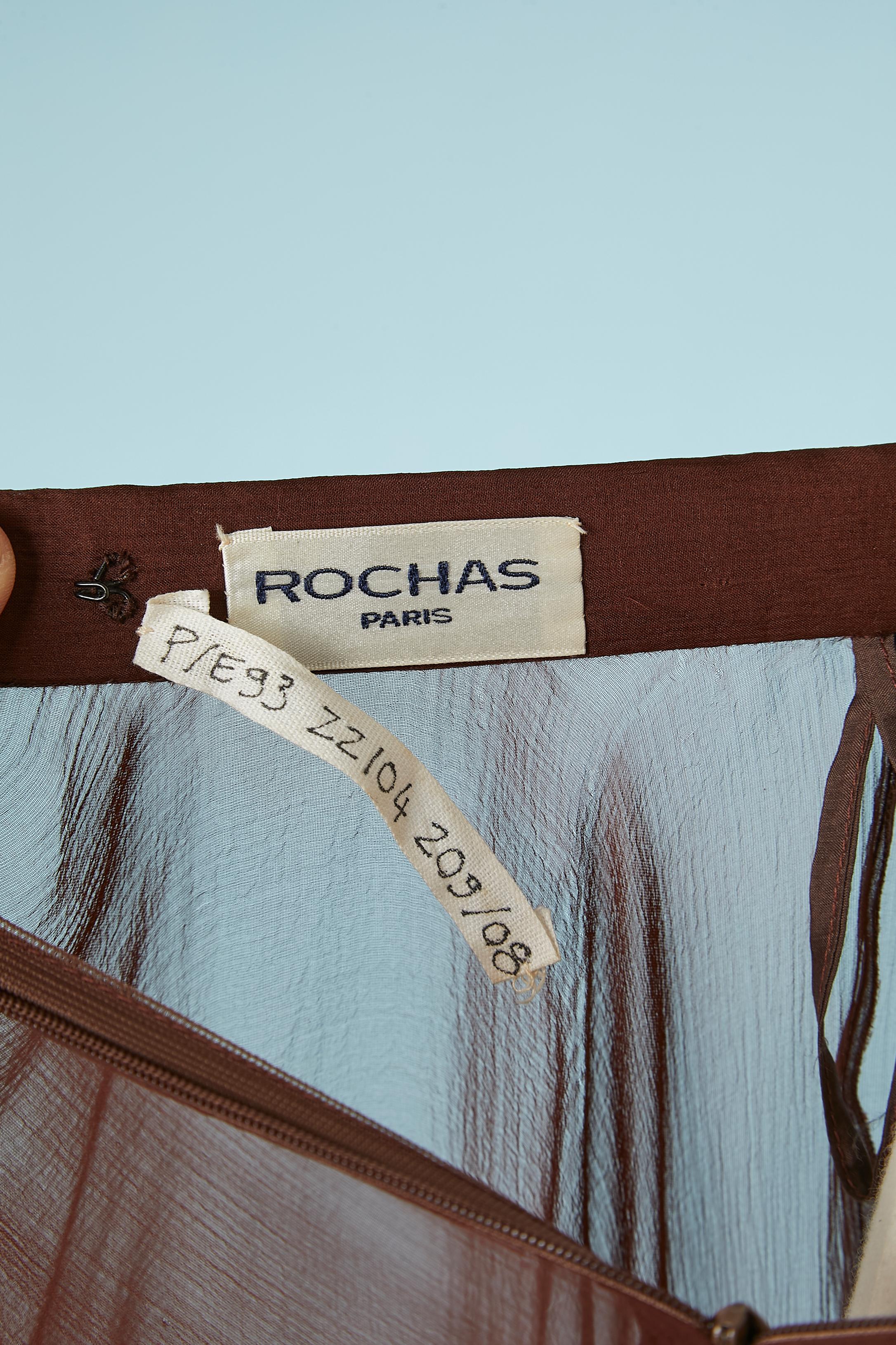 Wide brown silk chiffon see-through long skirt Rochas  2