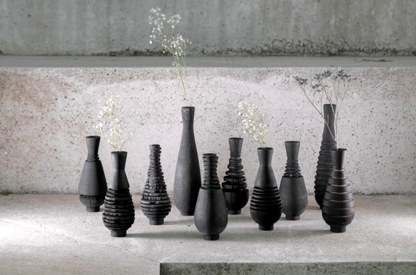 Contemporary Wide Burnt Beech Vase by Daniel Elkayam For Sale