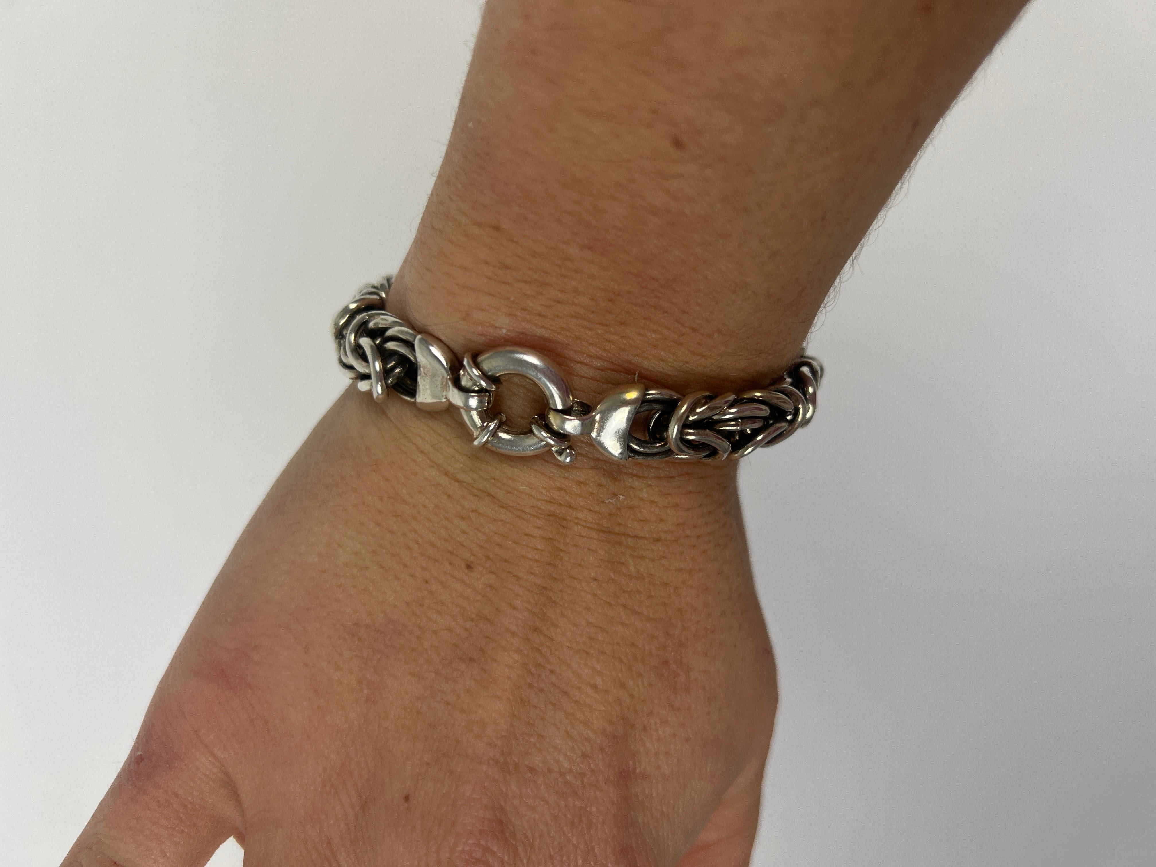 Wide Byzantine Link Bracelet, Sterling Silver, Length 7.25 Inches, Wide Silver  1
