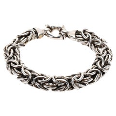 Wide Byzantine Link Bracelet, Sterling Silver, Length 7.25 Inches, Wide Silver 