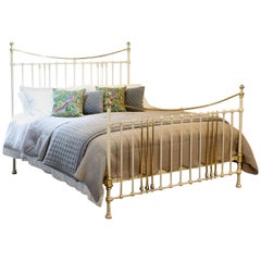 Wide Cast Iron and Brass Antique Bed in Cream MSK62