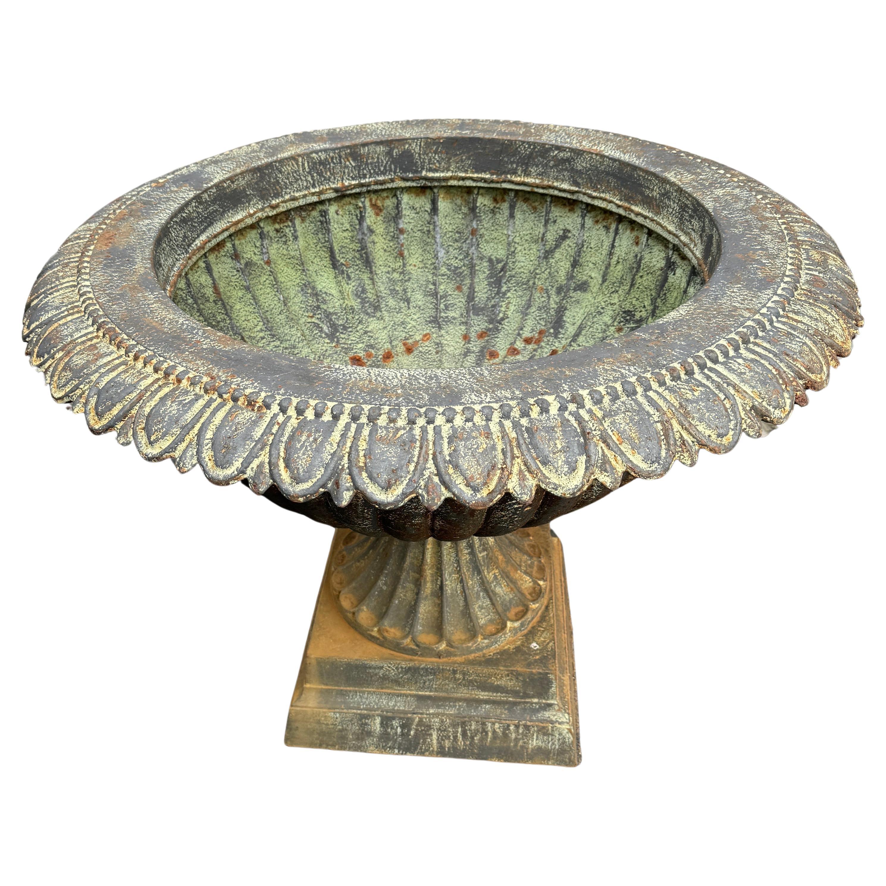 Neoclassical Large Wide-diameter Cast Iron Urn, Garden Planter For Sale