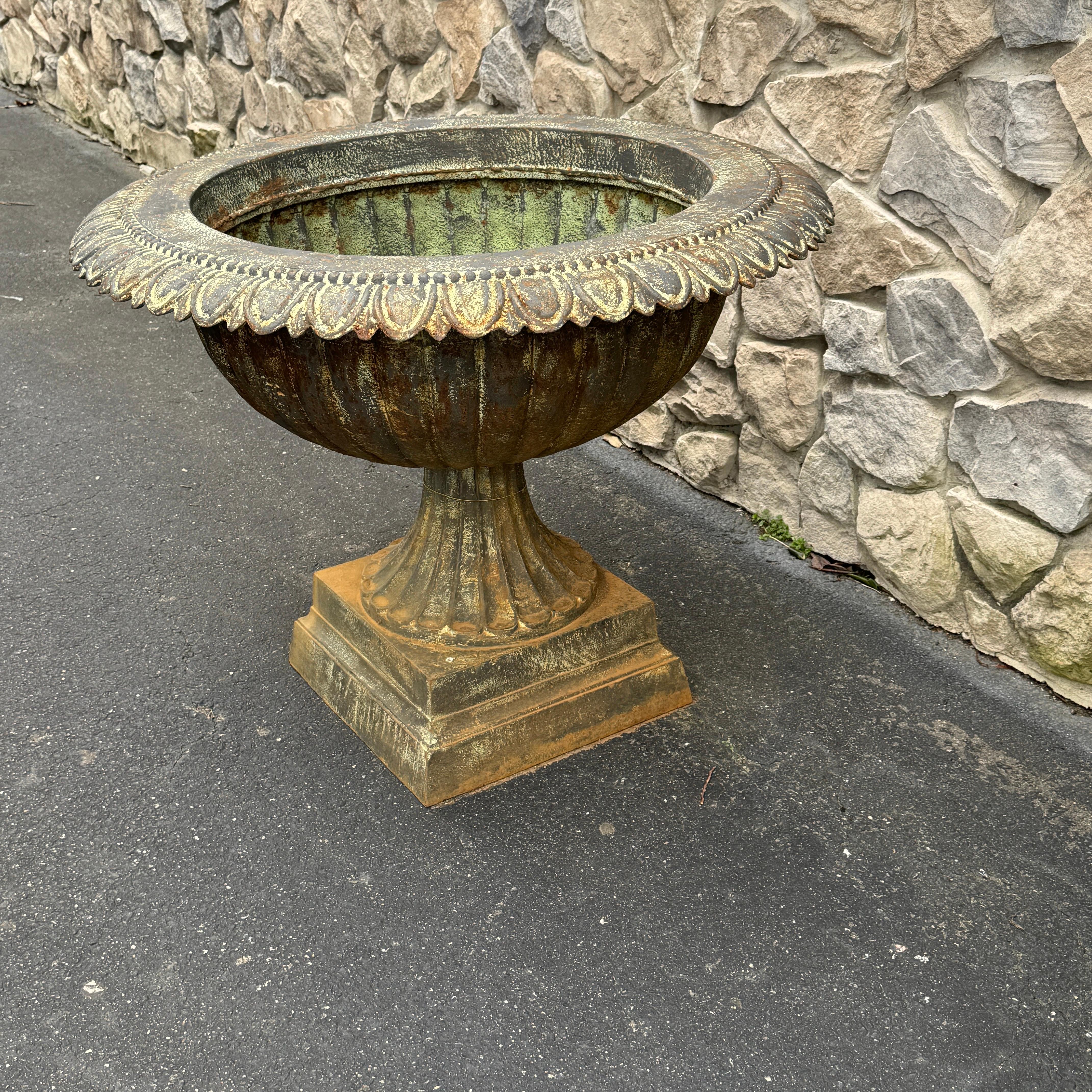 Early 20th Century Large Wide-diameter Cast Iron Urn, Garden Planter For Sale
