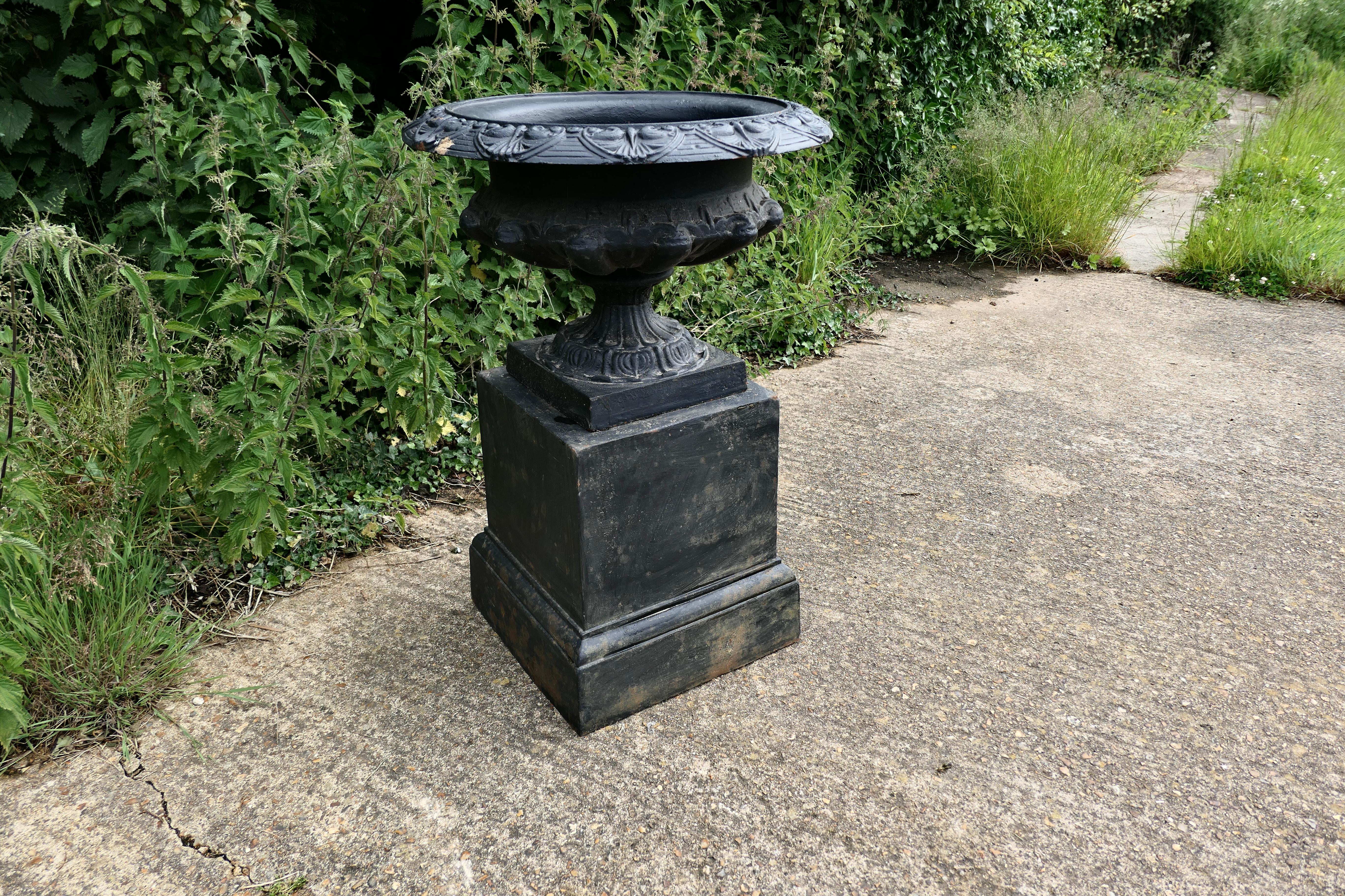 Wide  Cast Iron Urn, Garden Planter 2