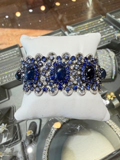 Wide Ceylon Sapphire & Diamond Bracelet 89.40 carat Statement Jewelry