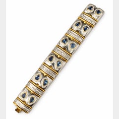WIDE CFF BRACELET 18K Gold 15.00 Ct Pear Sapphire & 11.00 CTW Diamond