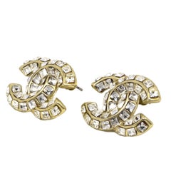 Wide Chanel Strass CC Stud Earrings