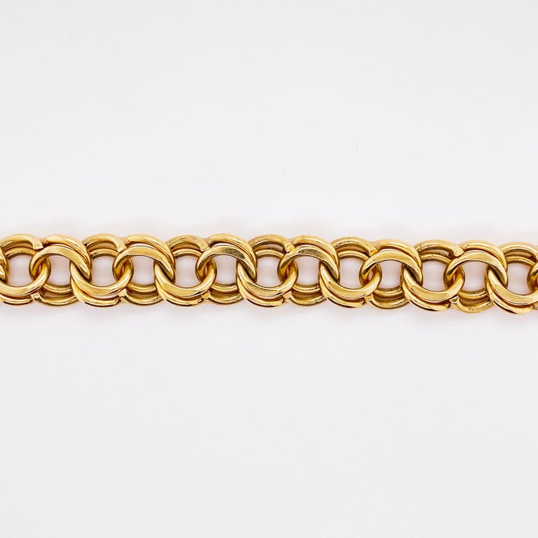 Wide Charm Bracelet with Double Loop, Wide, 14 Karat Solid Gold, Loop