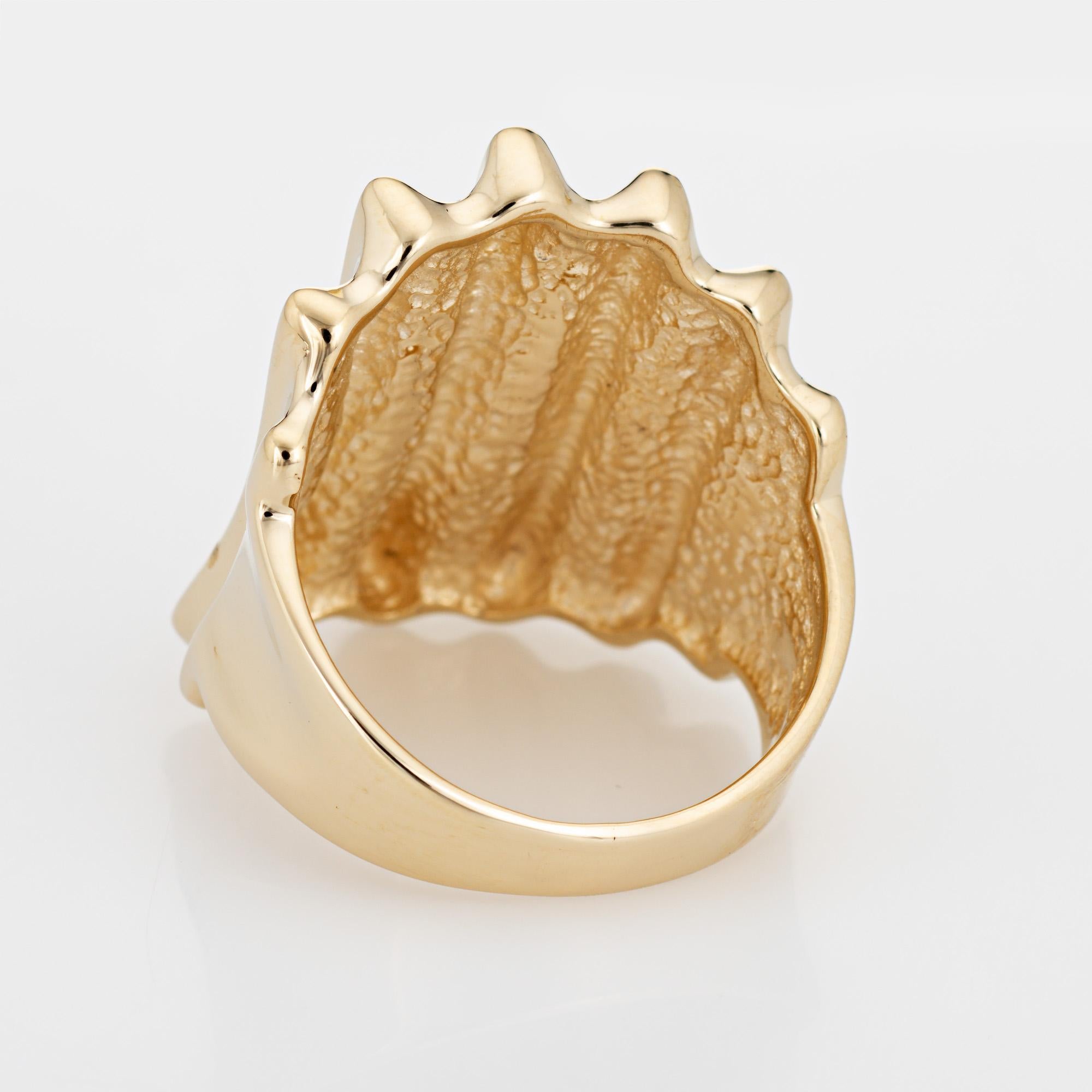 Women's Wide Cigar Band Sz 7 Ring Vintage 14k Yellow Gold Sculpted Ridged Cocktail  For Sale