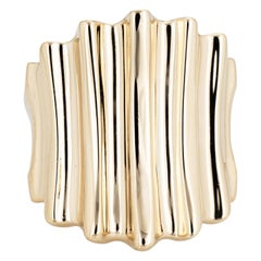 Wide Cigar Band Sz 7 Ring Vintage 14k Yellow Gold Sculpted Ridged Cocktail