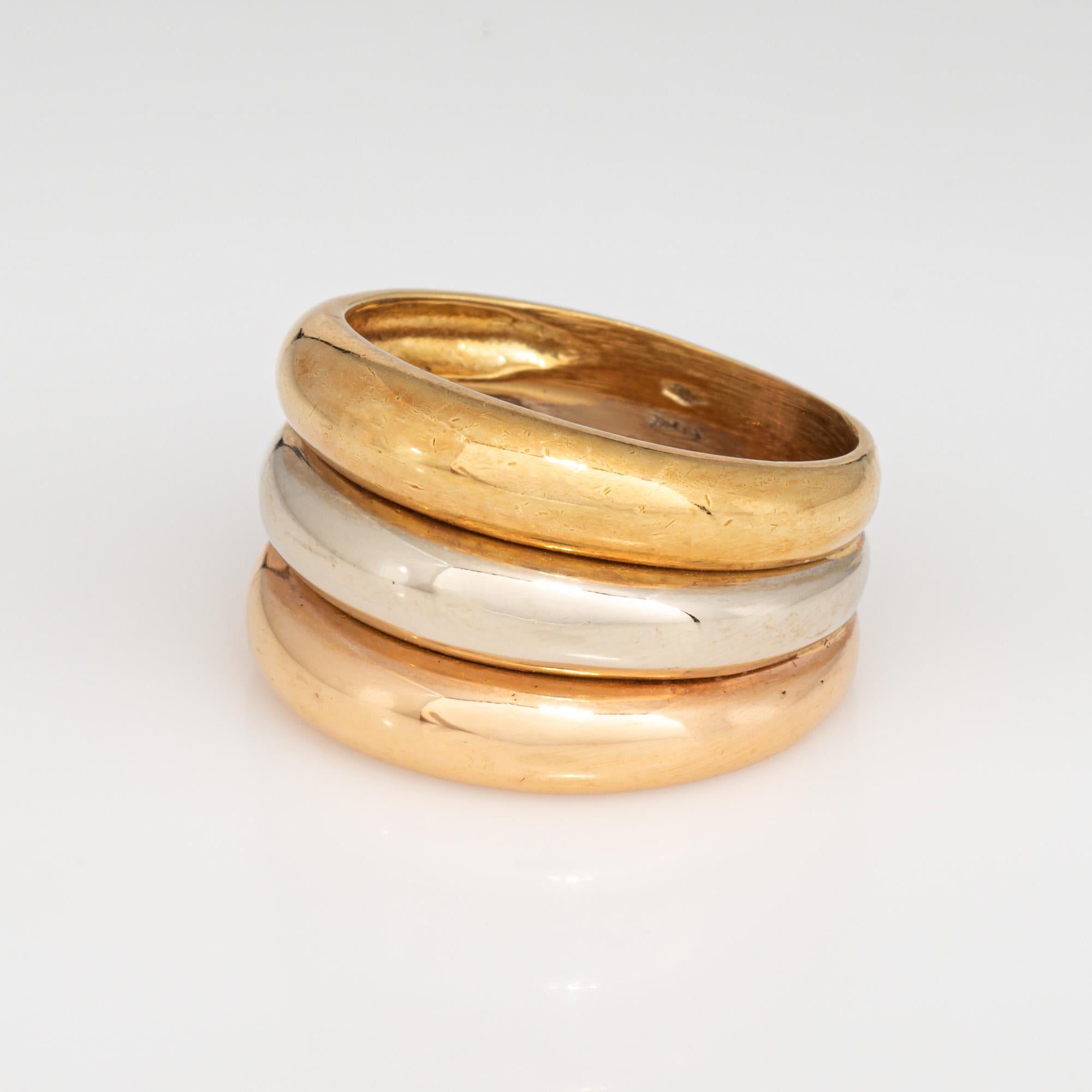 Wide Cigar Band Sz 8 Vintage 18k Tri Gold Ridged Cocktail Ring Estate Jewelry In Good Condition In Torrance, CA
