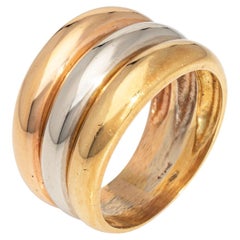 Wide Cigar Band Sz 8 Vintage 18k Tri Gold Ridged Cocktail Ring Estate Jewelry