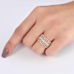 1.08 Carat Marquise Round Natural Diamond Openwork Band Ring, 14k Yellow Gold