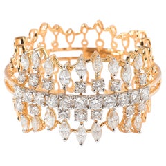 Wide Cluster Natural Diamond Cocktail Band Ring in 14K Solid Gold (Certified)