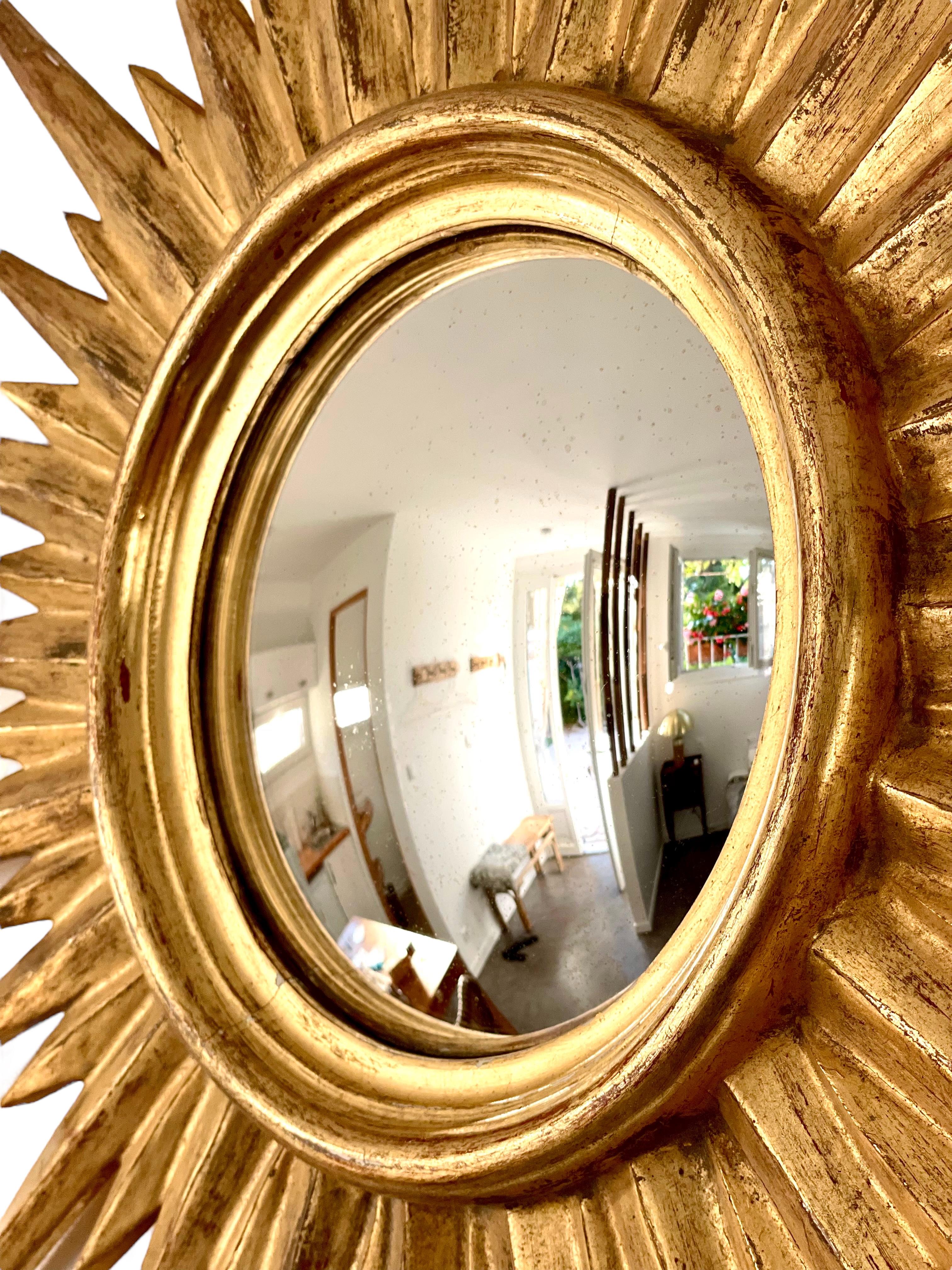 Large Convex Sunburst Or  Miroir  Bon état - En vente à LA CIOTAT, FR