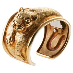 Wide Cuff Yellow Gold Panther Bracelet
