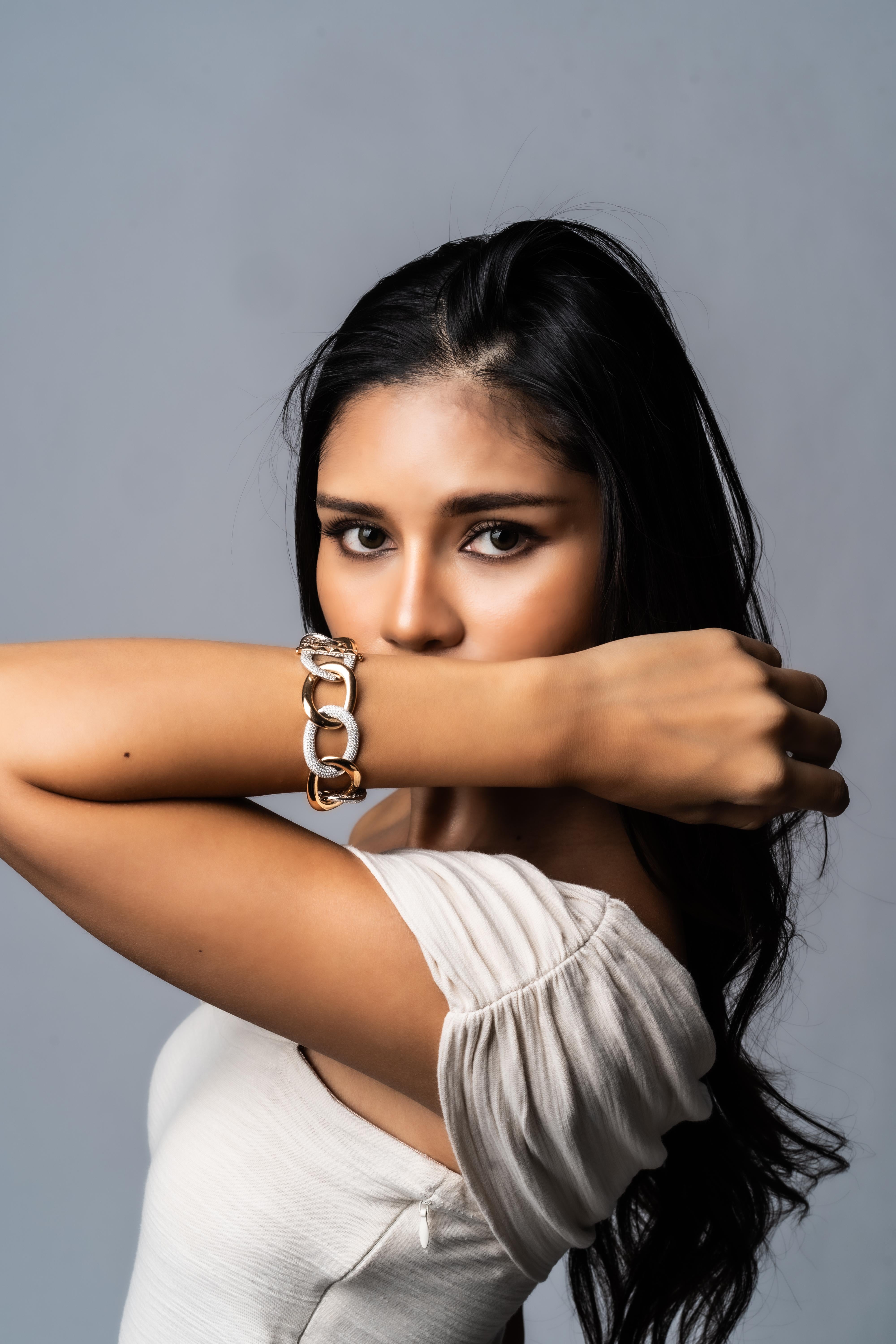 Moderne Bracelet à diamants à large chaîne en vente