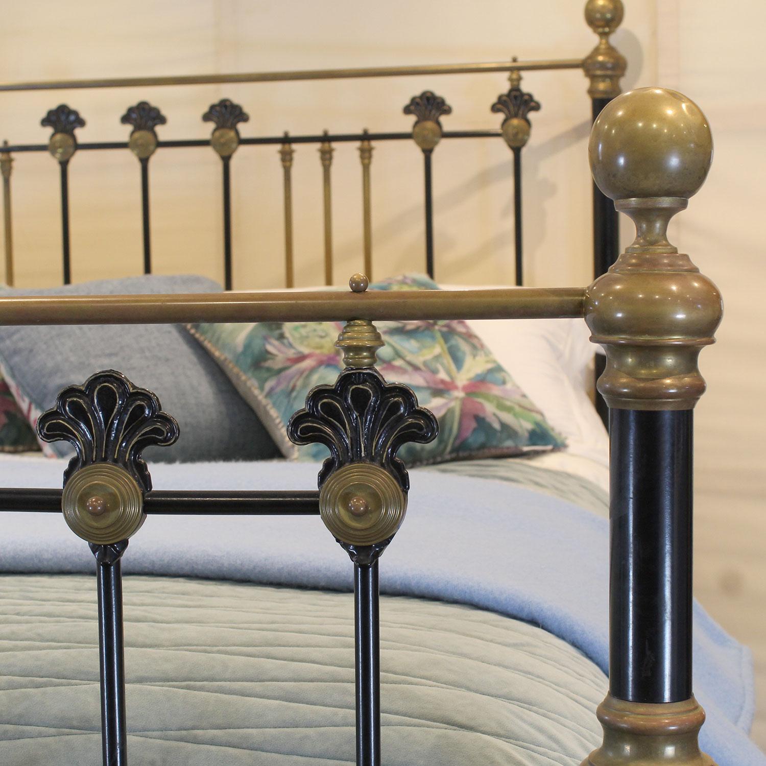 Late 19th Century Wide Decorative Brass and Iron Victorian Bed in Black, MSK75