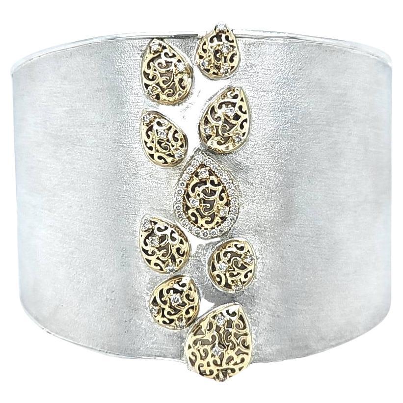 Wide Diamond Accented Cuff Featuring 14 Karat Yellow Gold