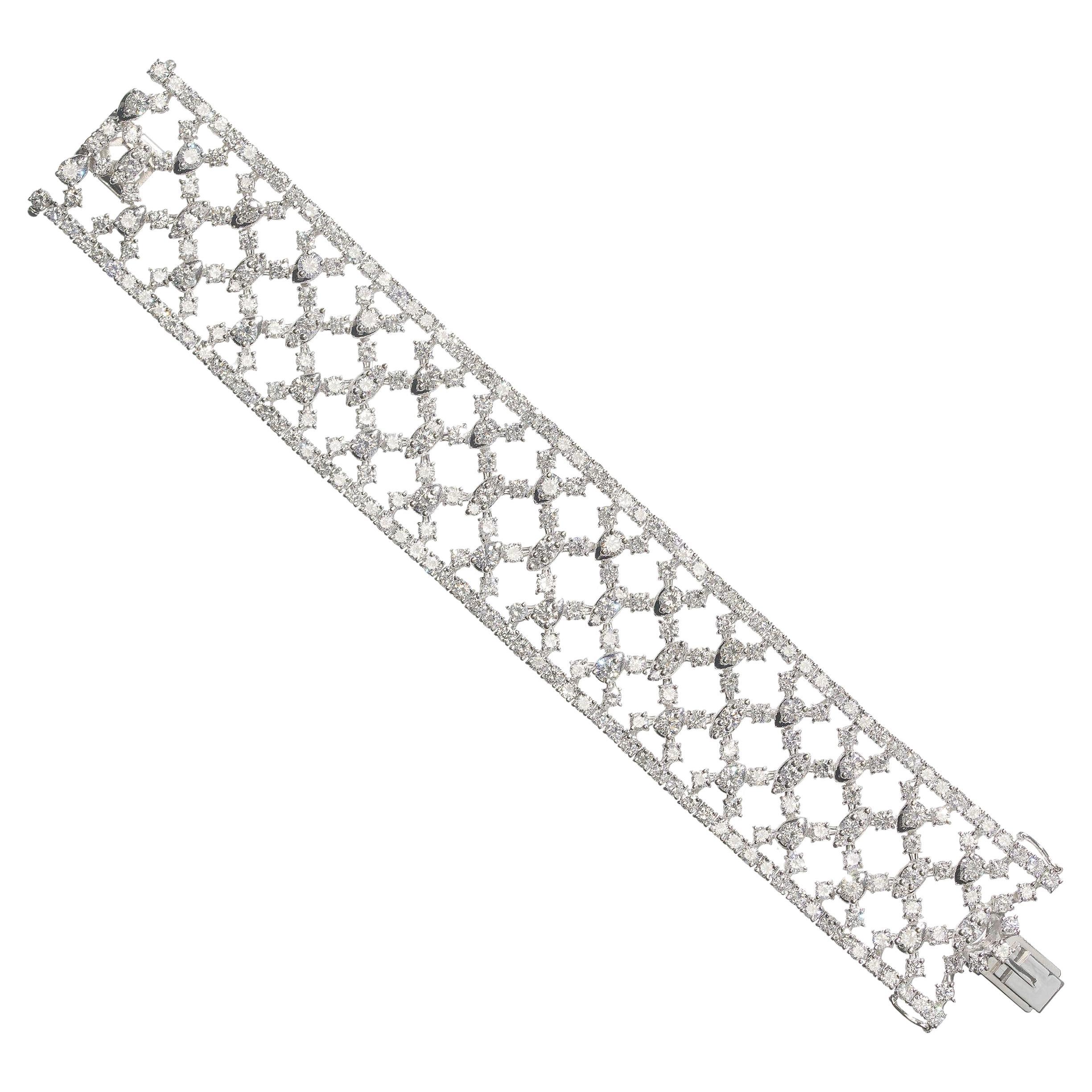 Wide Diamond And White Gold Trellis Bracelet, Circa 2000, 22.17 Carats For Sale