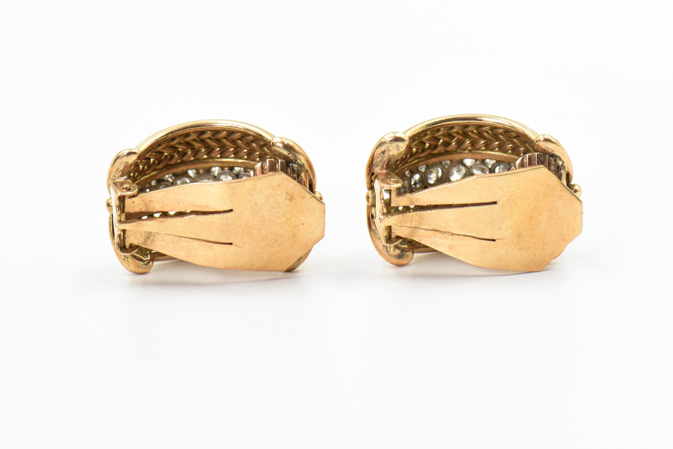 Breite geflochtene Ohrringe mit Diamant und Gelbgold, riesiger Ohrring mit Clip im Zustand „Gut“ im Angebot in Miami Beach, FL
