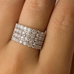 3.53 Carat Half Eternity Diamond Engagement Ring Wide Band 14K Solid White Gold