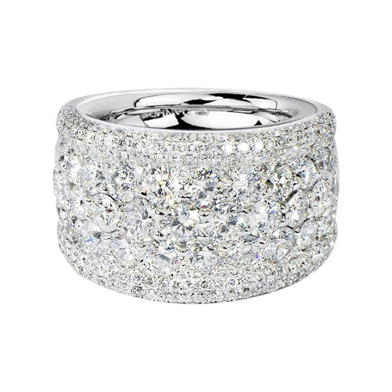 Wide Diamond Anniversary Wedding Band White Round Brilliant Diamonds in