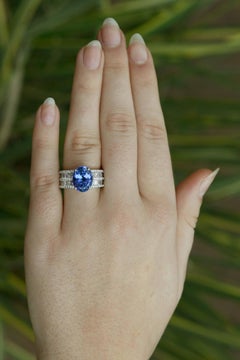 Wide Diamond Band 4.22 Carat Tanzanite Cocktail Ring