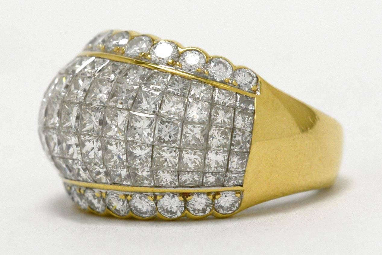Princess Cut Wide Diamond Band Cocktail Ring Certified 5 Carat Dome Bombe' 18 Karat Gold