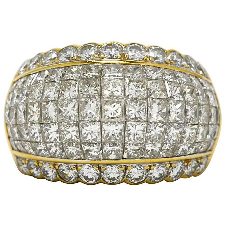 Wide Diamond Band Cocktail Ring Certified 5 Carat Dome Bombe' 18 Karat Gold