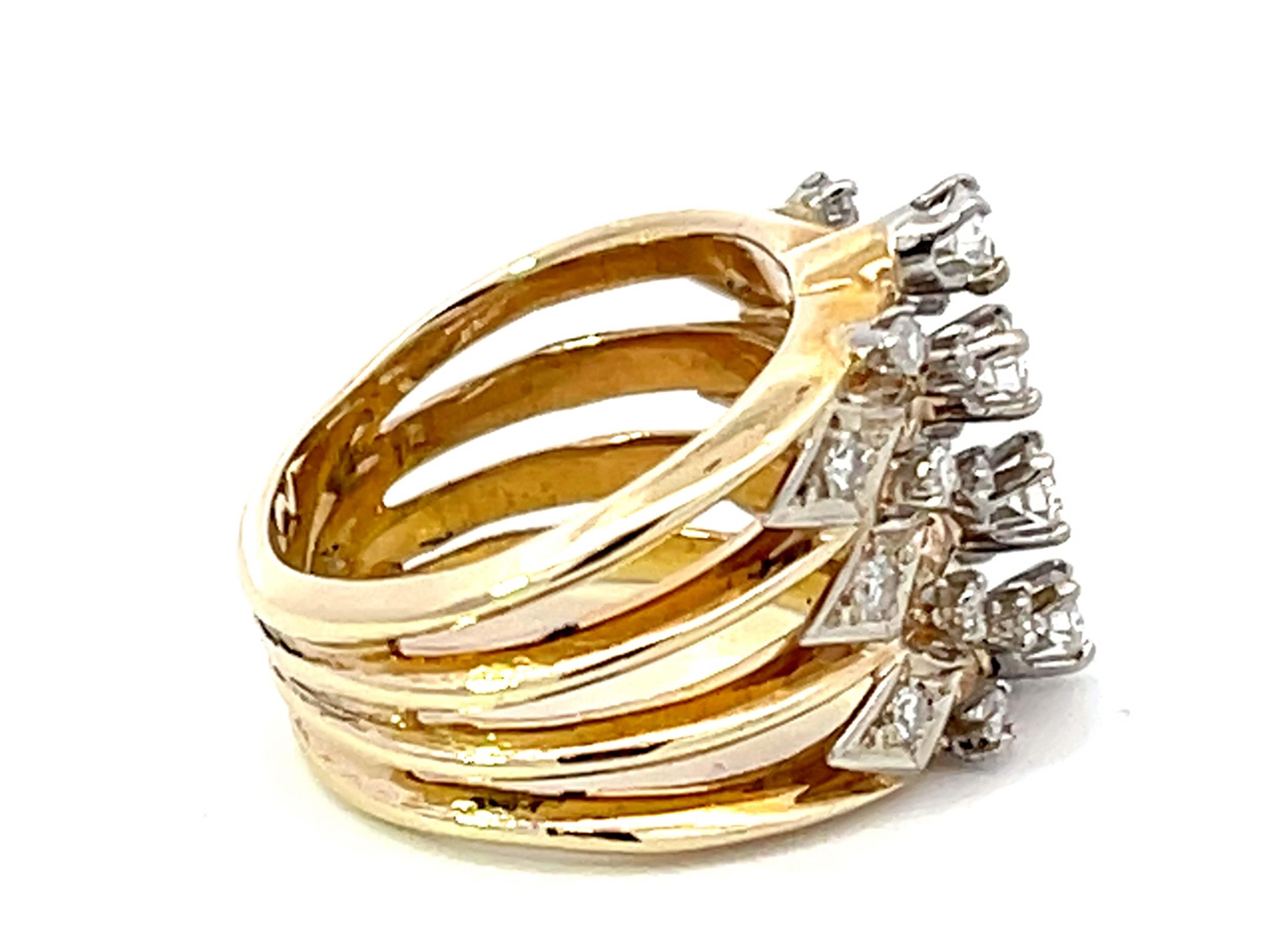 Wide Diamond Band Cutout Design Ring in 14K Yellow Gold In Excellent Condition For Sale In Honolulu, HI
