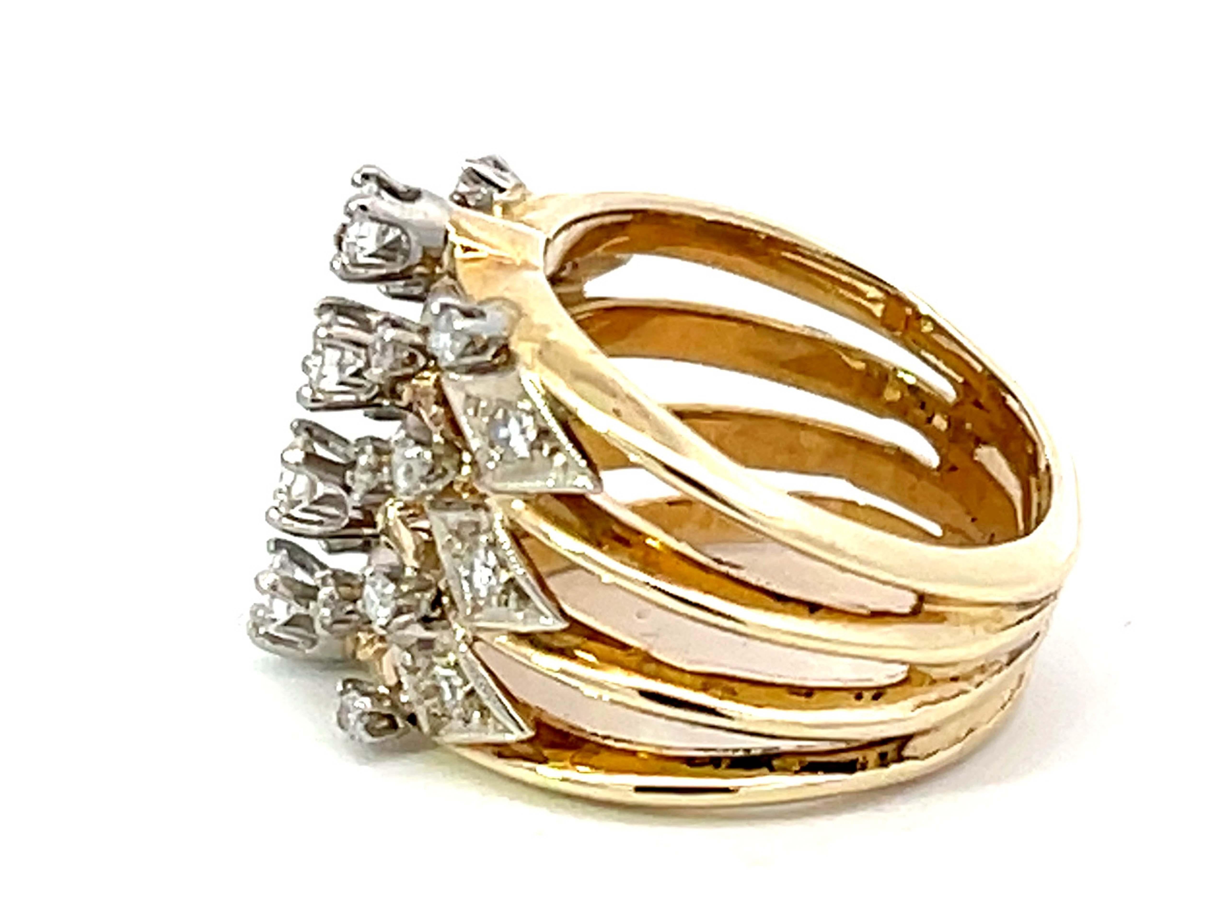 Breiter Diamantring mit Bandschliff aus 14 Karat Gelbgold für Damen oder Herren im Angebot