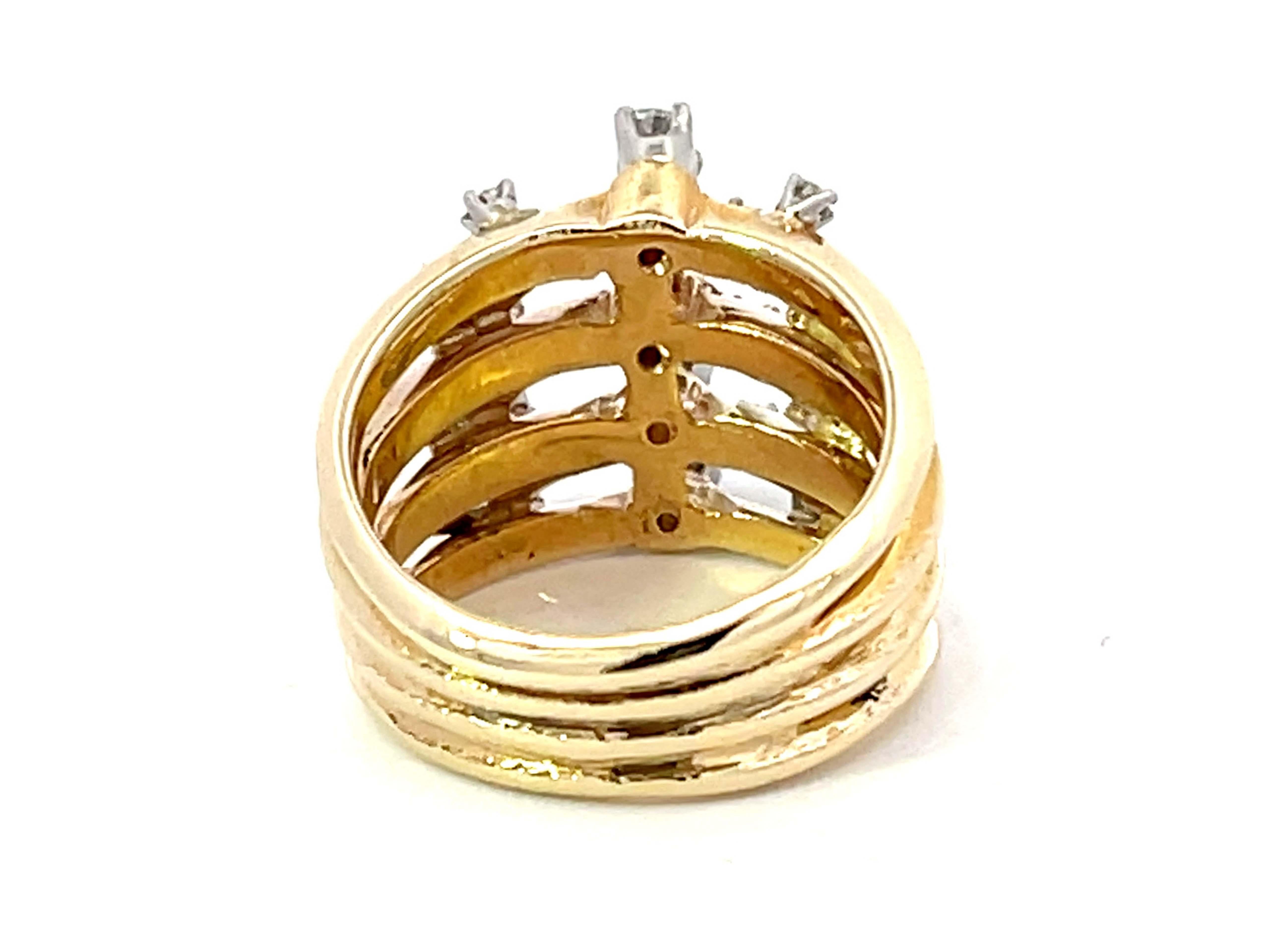 Wide Diamond Band Cutout Design Ring in 14K Yellow Gold For Sale 1